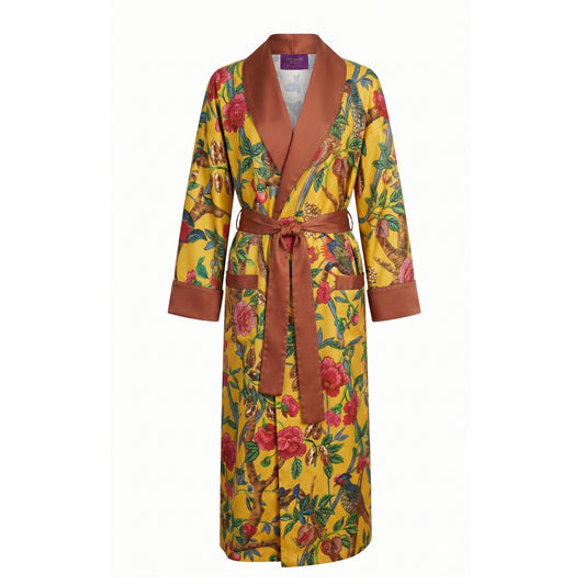 The Emperor's Pheasant Robe - Silk Satin Twill